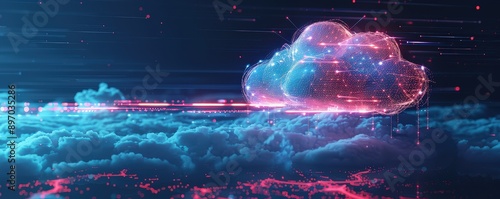 Wallpaper Mural High-Tech Digital Illustration of Cloud Computing with Futuristic Neon Light Effects Torontodigital.ca