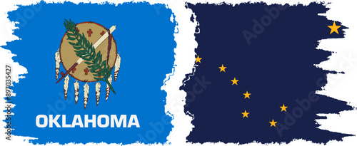 Alaska and Oklahoma states grunge brush flags connection, vector