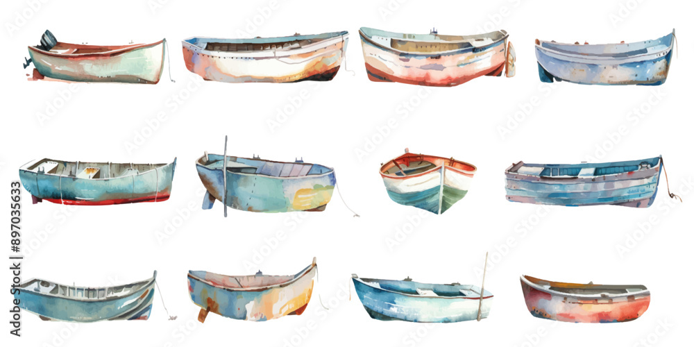 Set of watercolor boats on white background. Set of watercolor boats on white background.