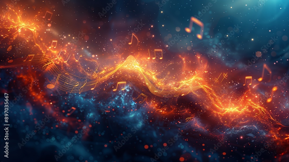 Abstract Digital Art Depicting Music Notes in a Flaming Cosmic Landscape Abstract Digital Art Depicting Music Notes in a Flaming Cosmic Landscape