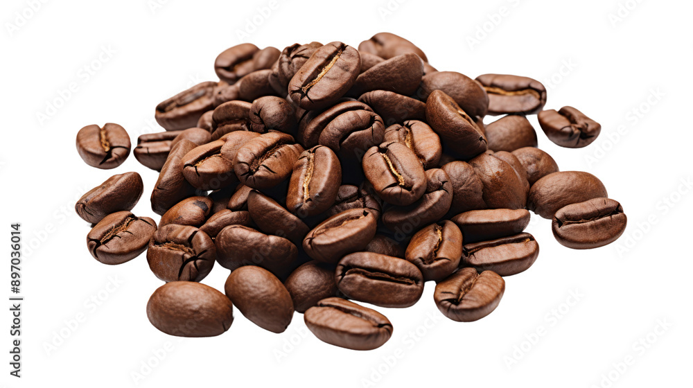 Naklejka premium A pile of roasted coffee beans isolated on white background.