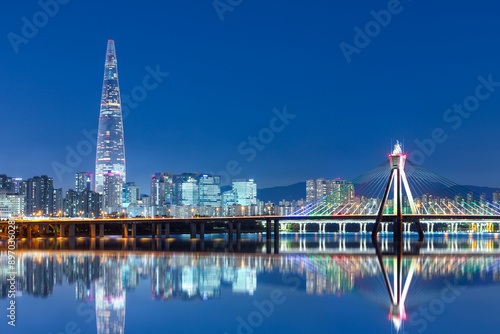 Seoul City at twilihgt han river South Korea