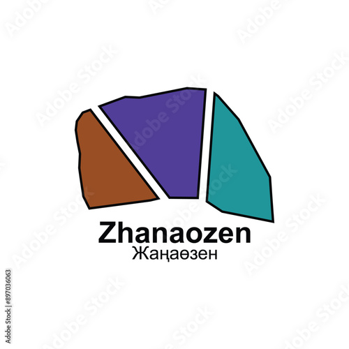 Map City of Zhanaozen, Vector isolated illustration of simplified administrative map of Kazakhstan. Borders and names of the regions. Colorful silhouettes photo