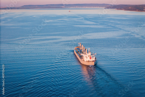 Cargo bulker ship carrying for export dry bulk cargo photo