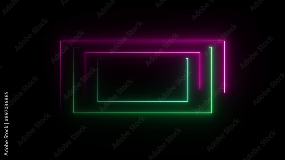 Rectangle neon. Rounded rectangle photo frame with four tone neon color and illustrated black background Rectangle neon. Rounded rectangle photo frame with four tone neon color and illustrated black background