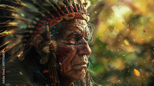 The Indian chief. The old chief. The wise Indian. red-skinned people photo