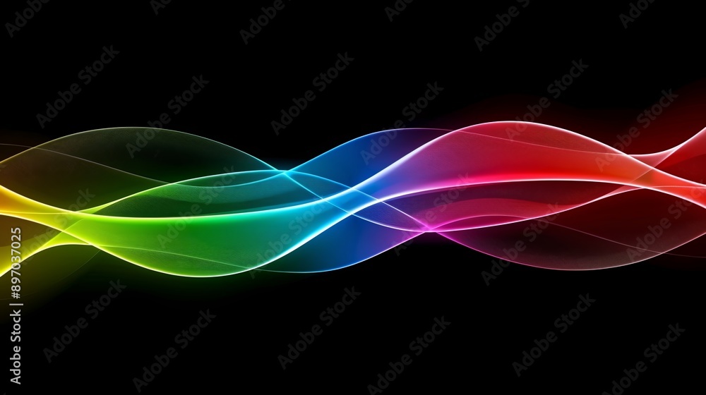 Naklejka premium Dynamic and vibrant abstract waves in colorful design against a black backdrop
