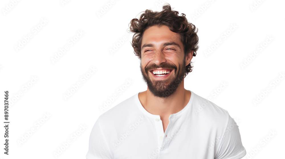 Fototapeta premium Handsome man with beard happy isolated on white background