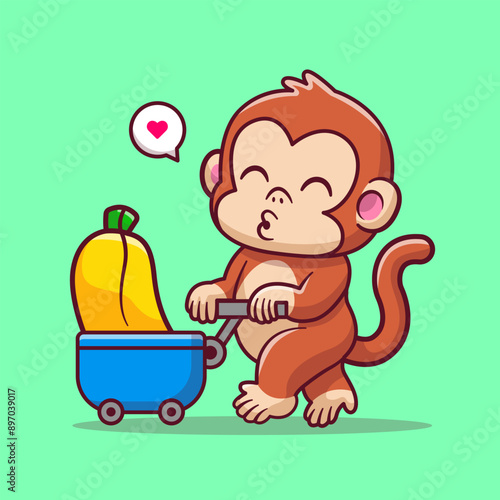 Cute Monkey Bring Banana With Trolley Cartoon Vector Icon
Illustration. Animal Nature Icon Concept Isolated Premium
Vector. Flat Cartoon Style

