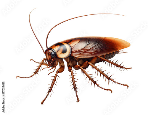 real cockroach close view isolated on transparent background