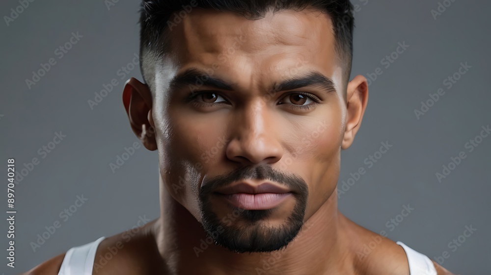 Obraz premium Muscular male athlete and bodybuilder face close up