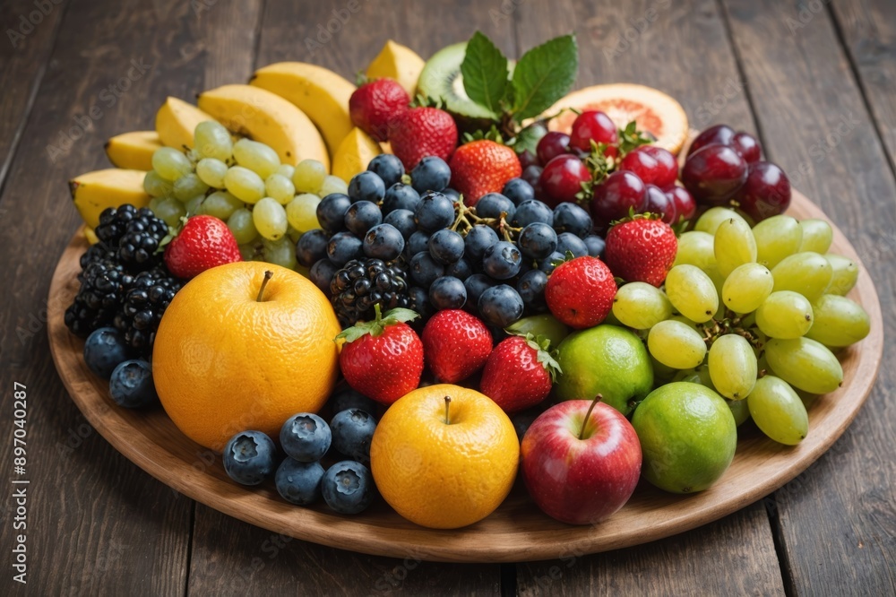 A fruit platter consisting of a variety of fresh fruits A fruit platter consisting of a variety of fresh fruits