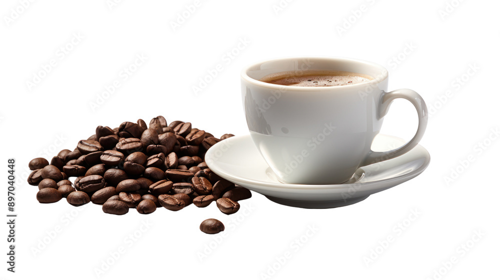 Coffee with coffee beans in the morning isolated on white backg Coffee with coffee beans in the morning isolated on white backg
