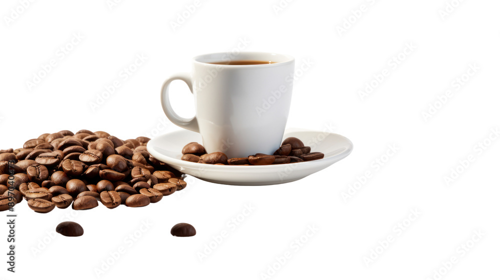 Fototapeta premium Coffee with coffee beans in the morning isolated on white backg