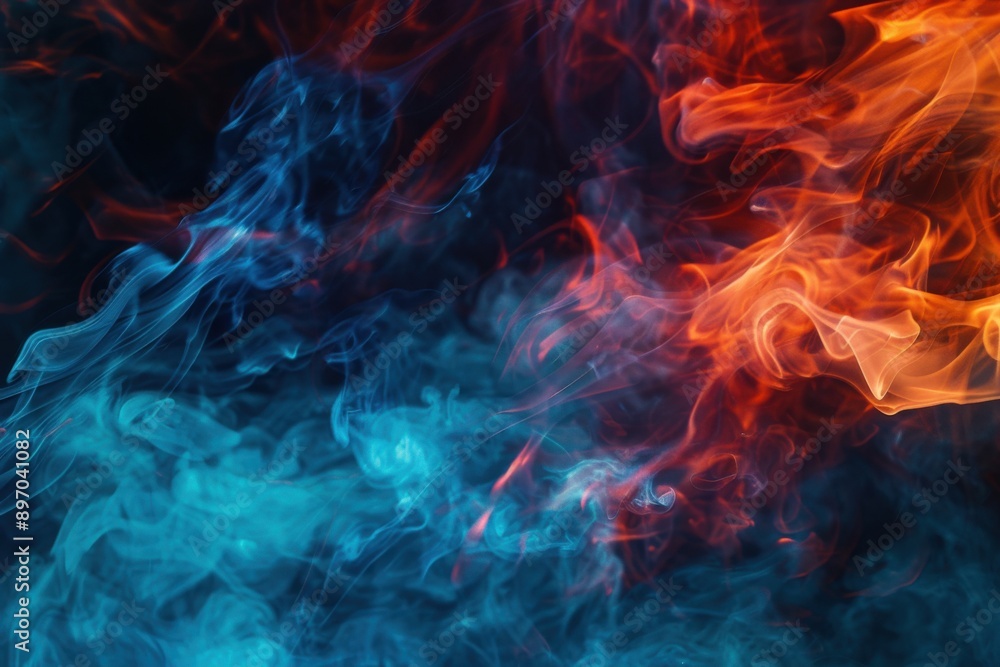 Fototapeta premium Blue Fire. Abstract Red and Blue Fire on Black Background