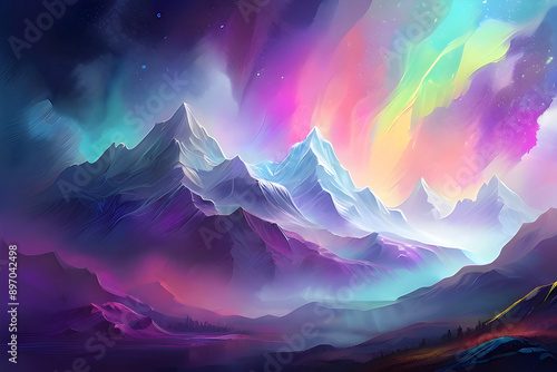 Ethereal Aurora Illuminates Mystical Mountain Peaks.