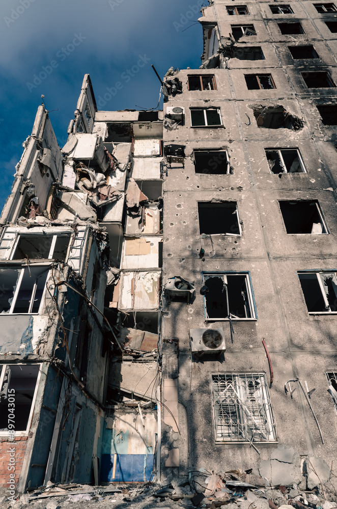 destroyed building in a city lost in the war in Ukraine destroyed building in a city lost in the war in Ukraine