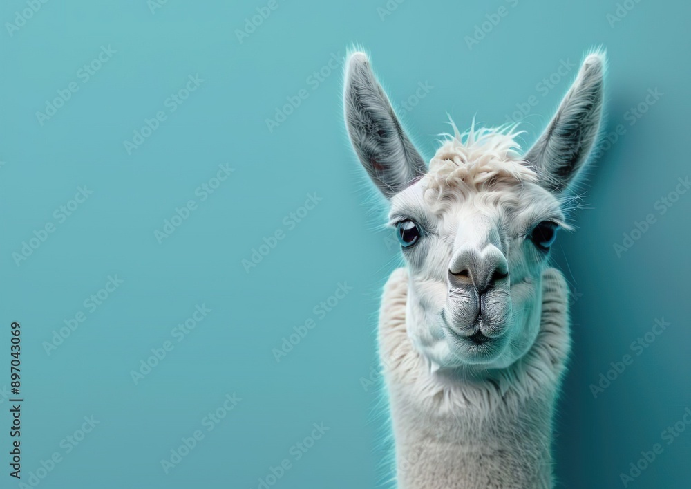 Obraz premium A Llama isolated on a Blue Background
