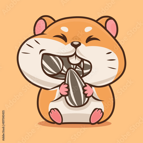 illustration of a cute hamster eating sunflower seeds