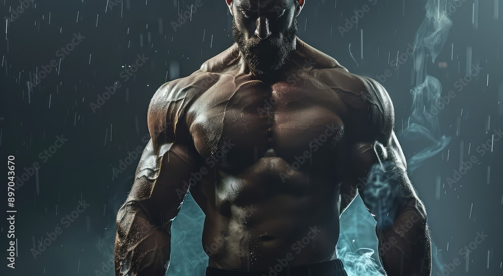Handsome guy fitness model posing holding dumbbells in his hands. Handsome guy fitness model posing holding dumbbells in his hands.