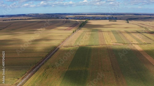 Aerial photography of farmland light and shadow on the Sanjiang Plain in Heilongjiang Province photo