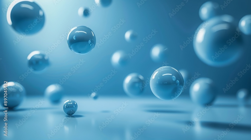 Floating Blue Bubbles in Abstract Light Setting with Soft Reflections Floating Blue Bubbles in Abstract Light Setting with Soft Reflections