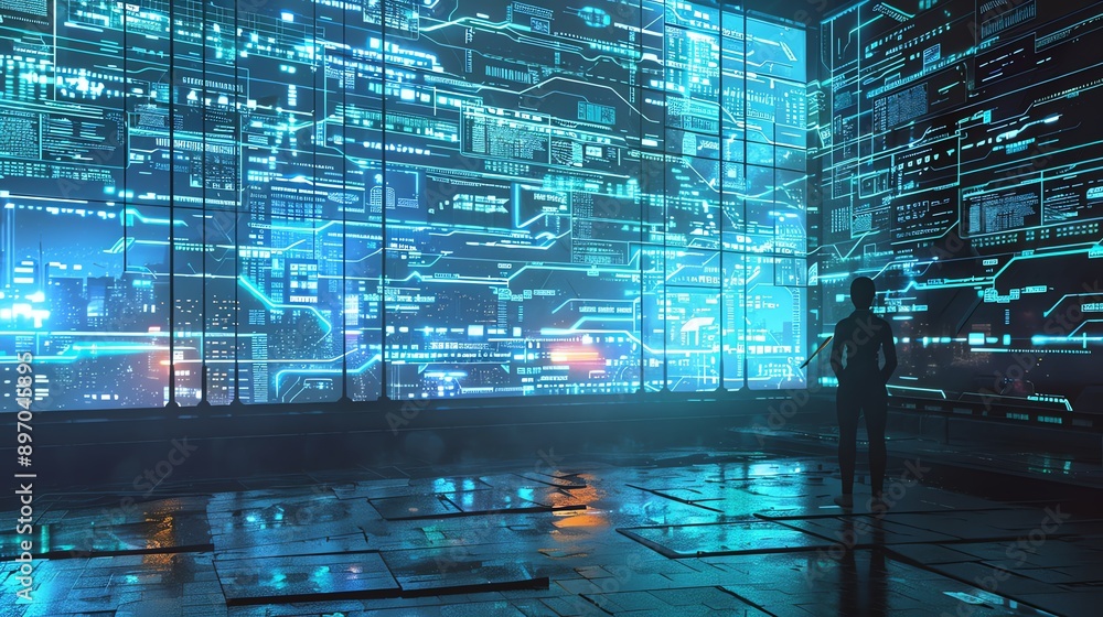 Fototapeta premium A lone cybernetic explorer charting the uncharted territories of online privacy