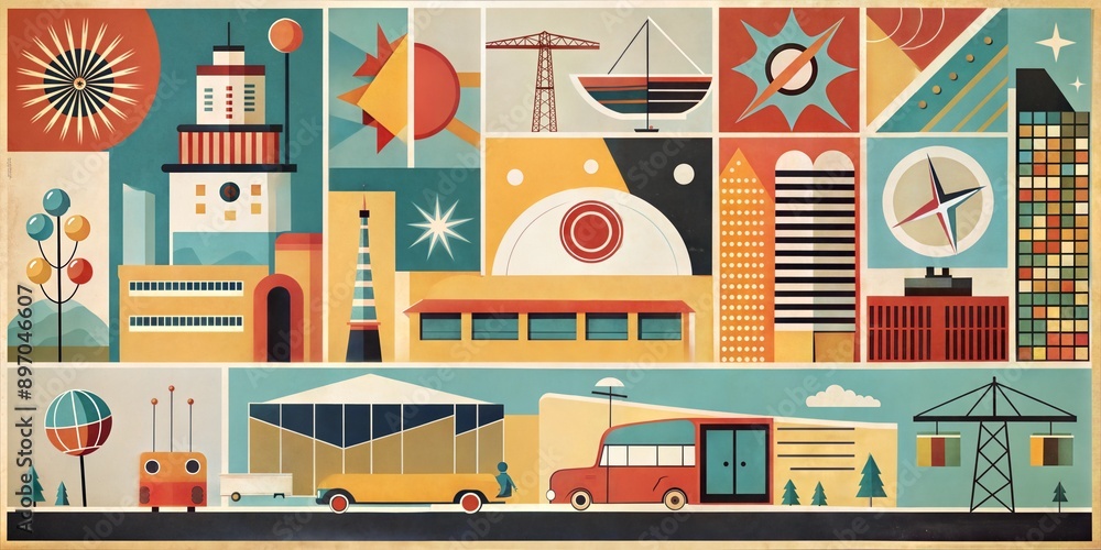 Fototapeta premium elements of construction retro pop style image background