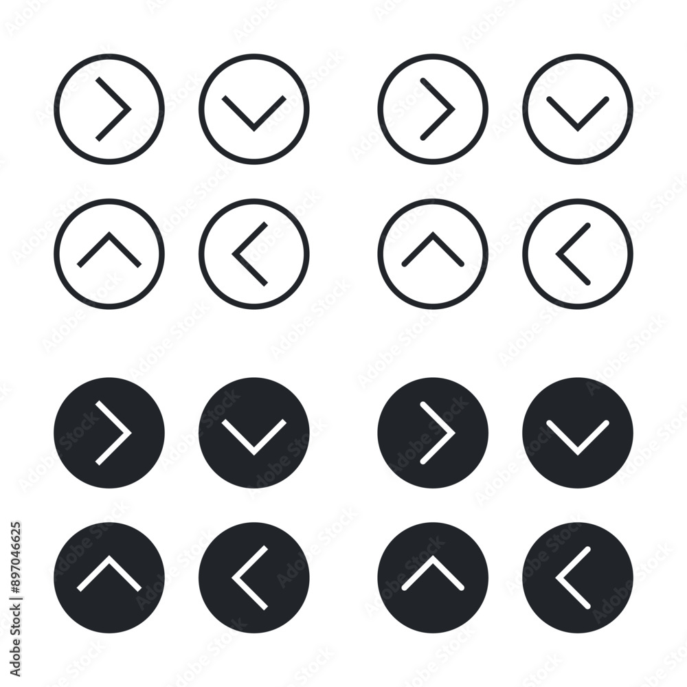 Set of navigation buttons for a user interface. UI digital illustration. Simple vector direction icons in flat style Set of navigation buttons for a user interface. UI digital illustration. Simple vector direction icons in flat style