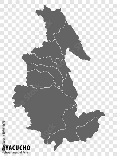 Blank map Department Ayacucho of Peru. High quality map Department  of Ayacucho with districts on transparent background for your web site design, logo, app, UI.  Republic of Peru.  EPS10.