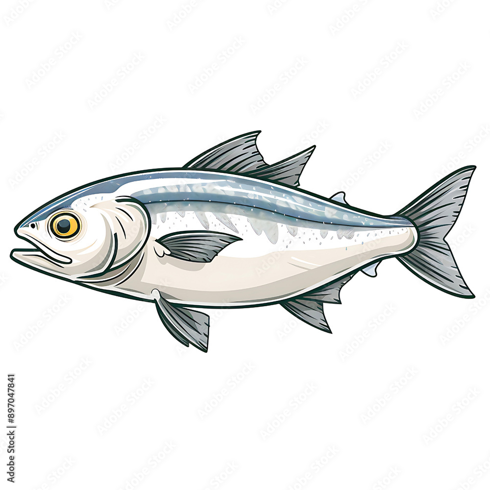 Obraz premium Illustration of a silvery fish with detailed features isolated on transparency PNG background, perfect for educational materials, marine biology presentations, seafood restaurant menus
