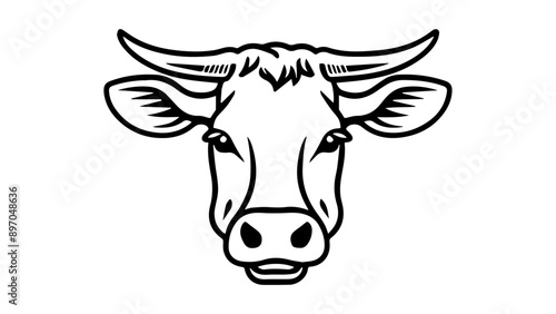 cute smiling cow outline illustration in vector on white background