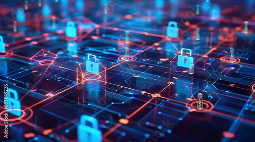 Intricate web of secure data connections, symbolizing network security