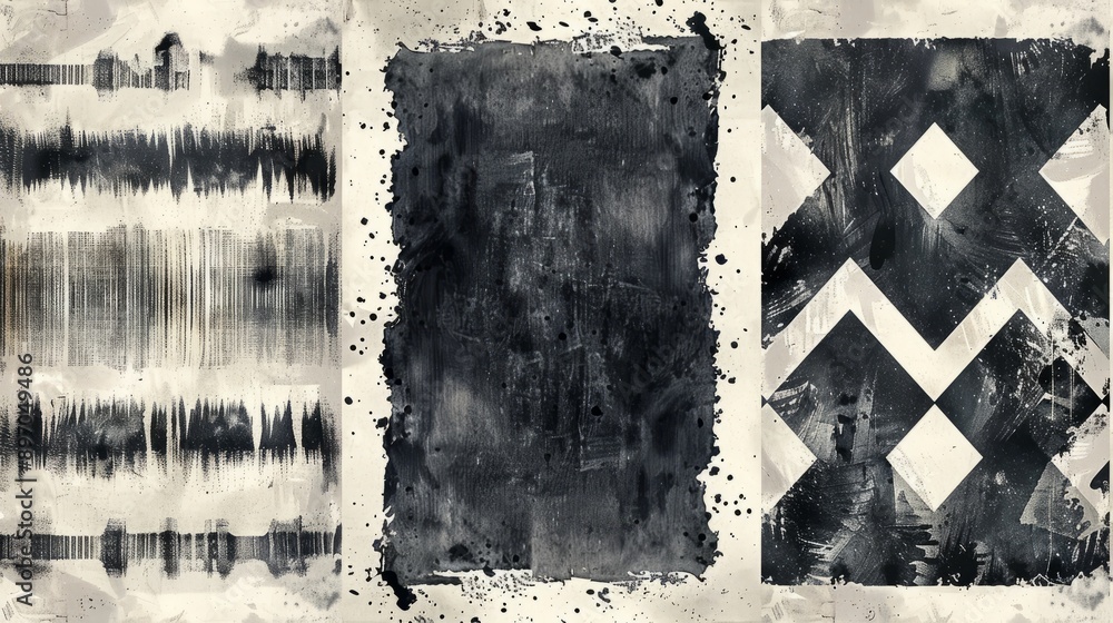 Fototapeta premium Black And White Tie Dye Batik Patterns