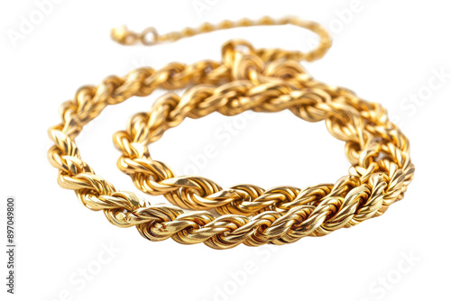 Elegant Gold Chain Necklace, Isolated on White Background