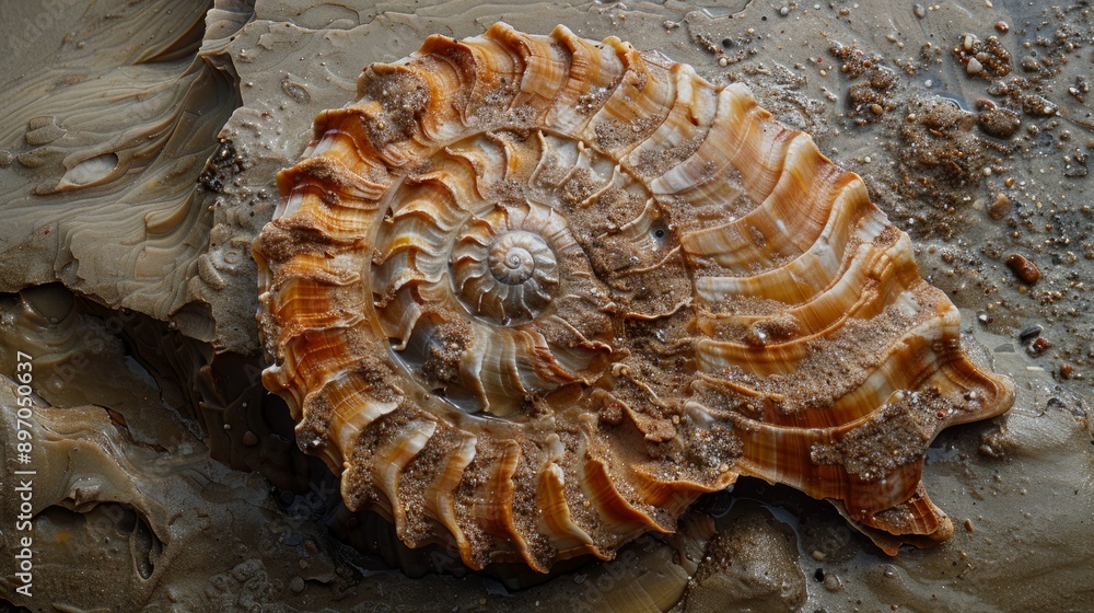 Large Seashell Fossil on Beach Large Seashell Fossil on Beach