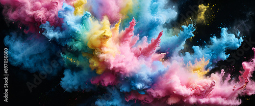 Creative Marketing Campaign, Explosion of Vibrant Colored Powder in Dark Background, Abstract, Colorful, Explosion, Powder, Vibrant, Art, Creative, Dynamic, Energy, Festival, Paint, Contrast