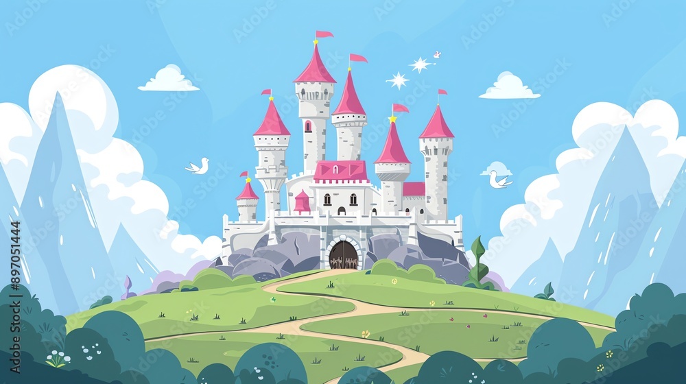 Majestic castle on a hill, for fairy tale inspired nursery or playroom walls Majestic castle on a hill, for fairy tale inspired nursery or playroom walls