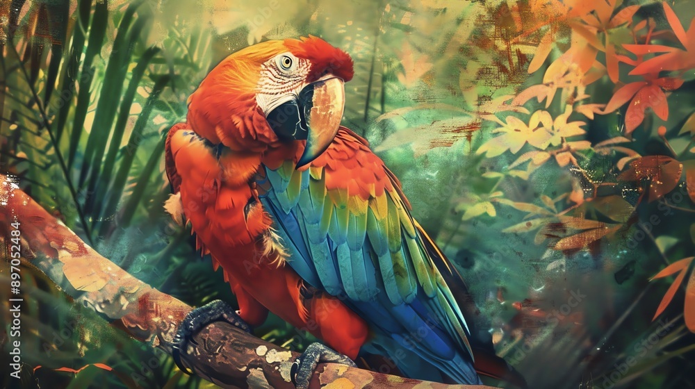 Obraz premium Vibrant parrot, adding a splash of color and tropical flair