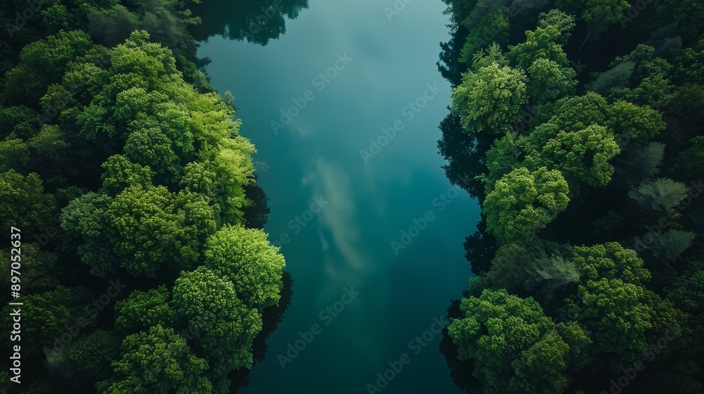 Aerial View of a River Winding Through Lush Green Trees Aerial View of a River Winding Through Lush Green Trees