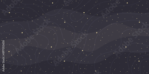 Outer space with stars and magnetic fields, cosmos, universe flat illustration, fantastic background, banner