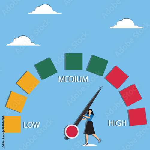 Financial Crisis Management Process, Finding a solution to the problem of inflation, Inflation estimator concept, inflation management, business people push the inflation measuring needle to lower it