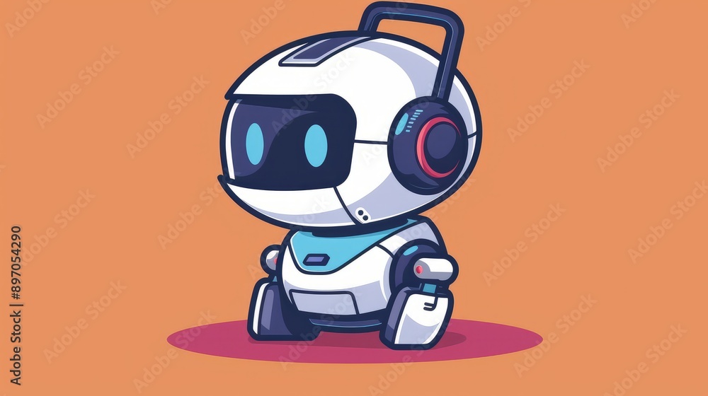 Cartoon Robotic Assistant in Sitting Position Cartoon Robotic Assistant in Sitting Position