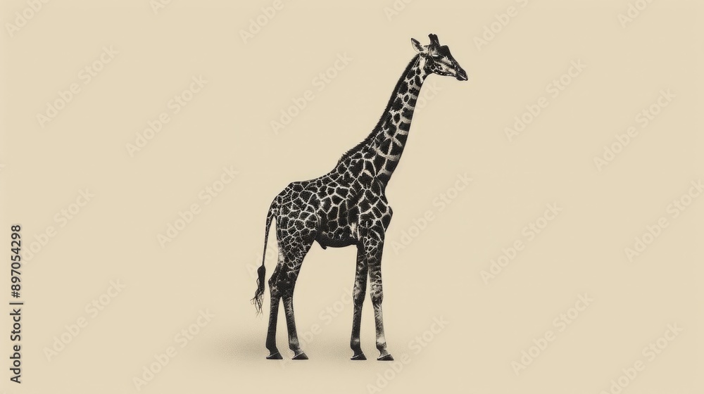 Fototapeta premium Graceful Giraffe Standing Tall Against Beige Background