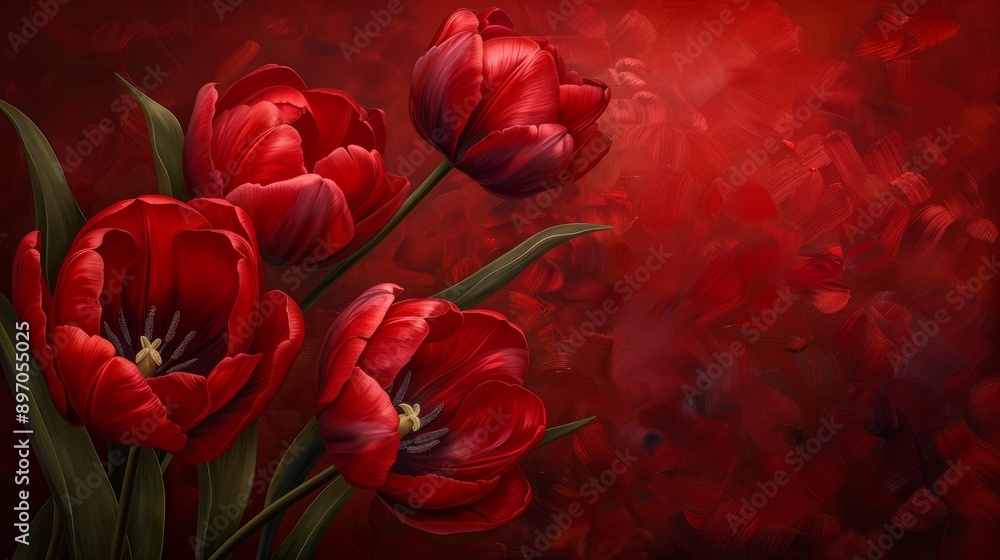 Crimson Tulips Against a Red Background Crimson Tulips Against a Red Background