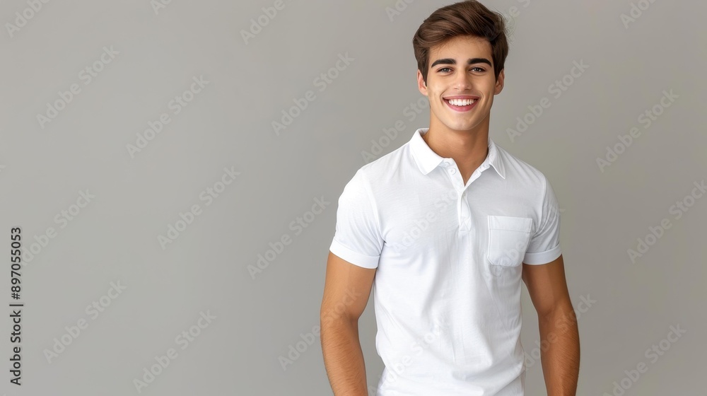 Cheerful man in formal attire poses with hands in pockets, showcasing a bright smile against a gray backdrop. Cheerful man in formal attire poses with hands in pockets, showcasing a bright smile against a gray backdrop.