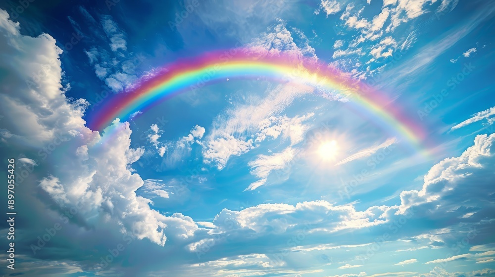 Rainbow Arcing Over Cloudy Sky Rainbow Arcing Over Cloudy Sky