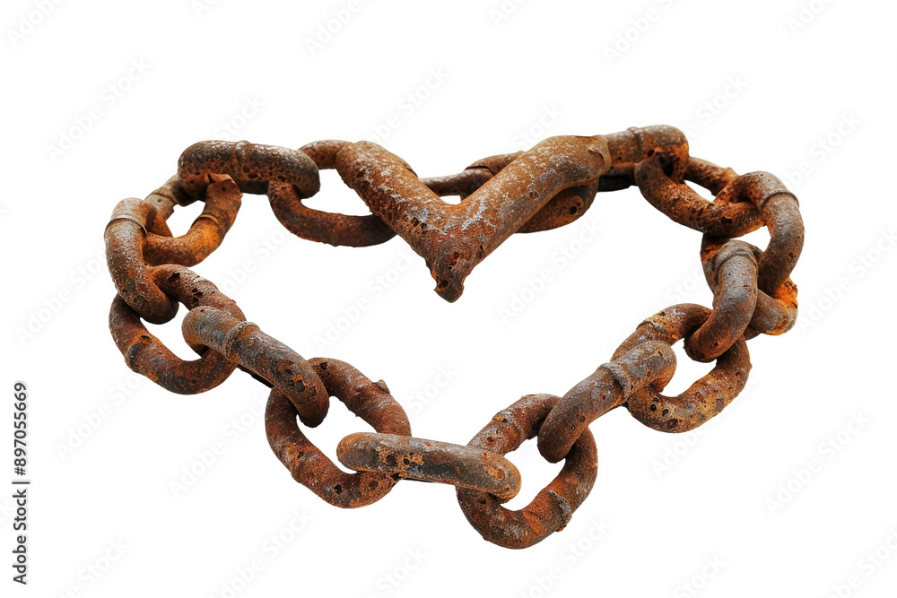 Fototapeta premium Old Rusty Heart Pendant, Isolated on White Background