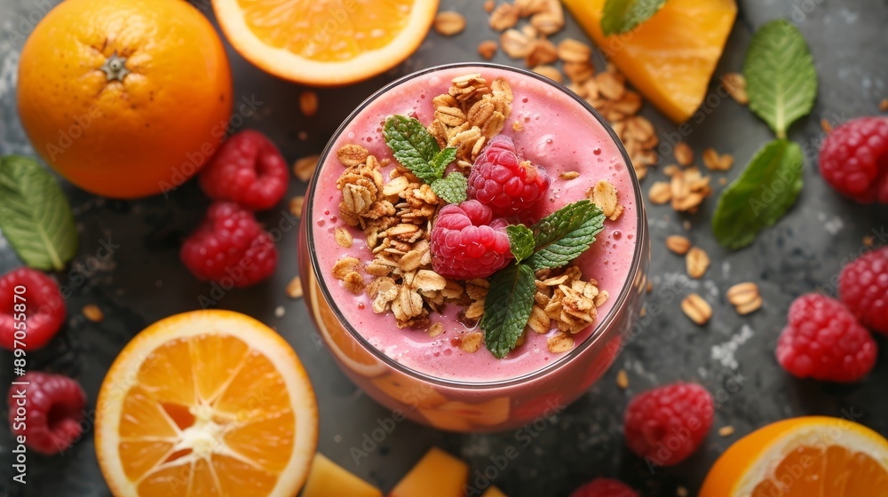 Orange and Raspberry Smoothie With Granola Orange and Raspberry Smoothie With Granola