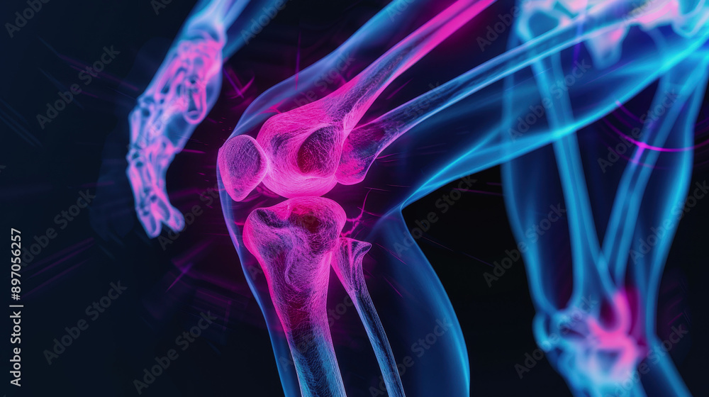 knee X-ray. World Arthritis Day. the man's knee hurts. A woman holds onto her knee in pain knee X-ray. World Arthritis Day. the man's knee hurts. A woman holds onto her knee in pain